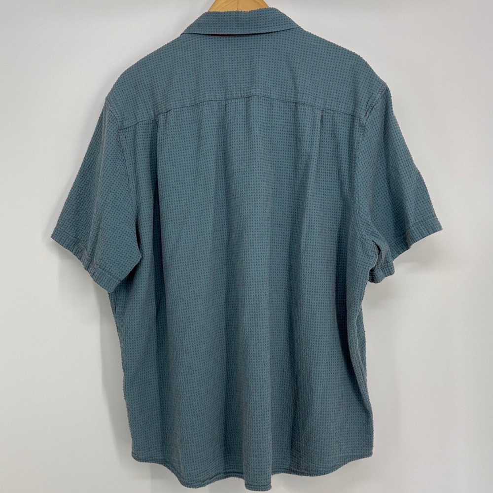 32 Bar Blues Shirt Mens XXL Blue Red Textured Waffle Knit Short Sleeve Button Up - Picture 2 of 7